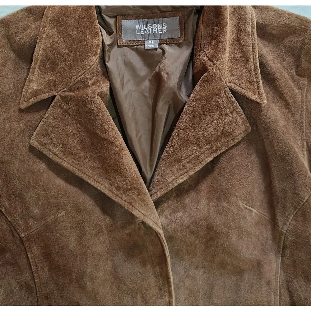 Wilsons Leather Brown Suede Blazer Jacket XL Button Front Coat - Picture 3 of 4